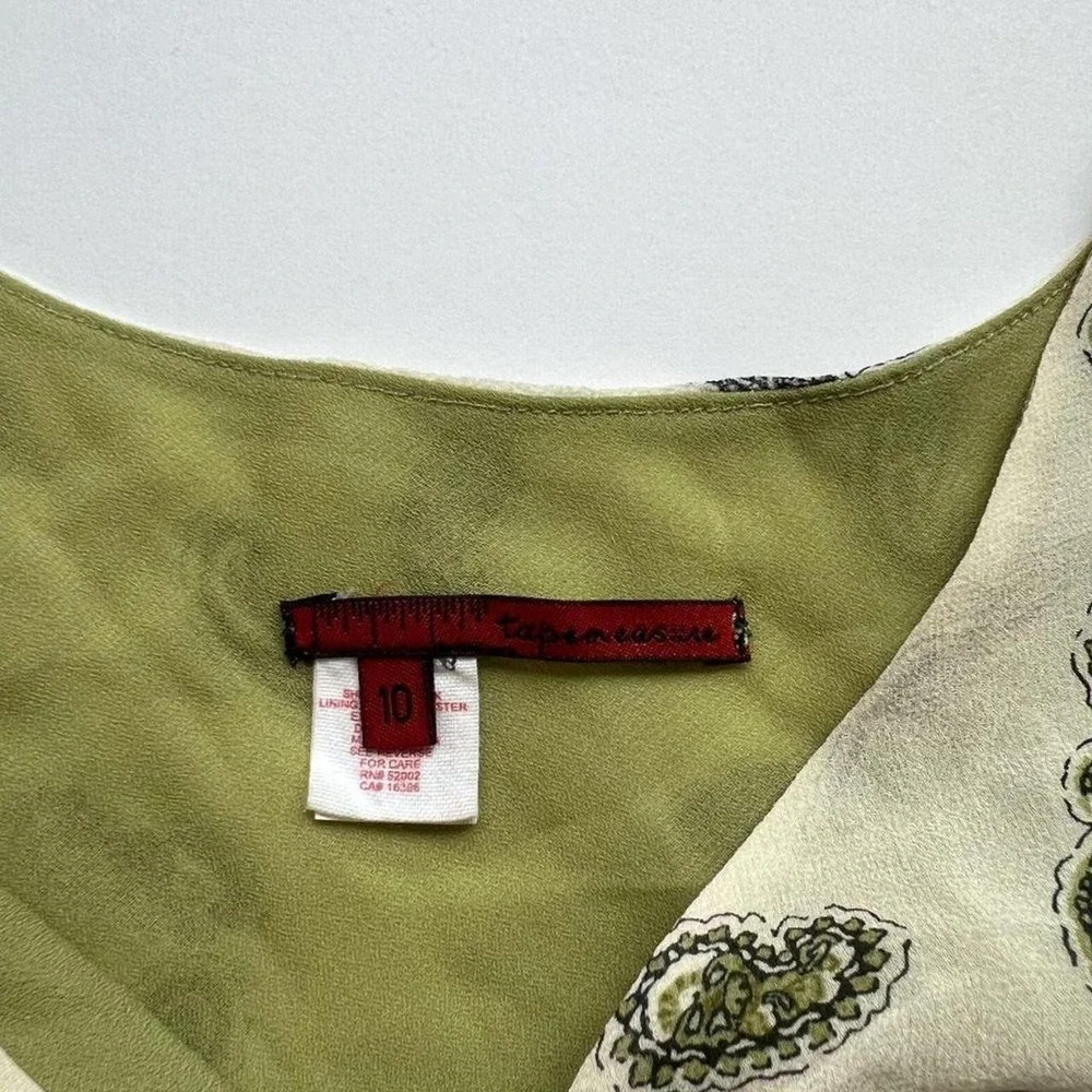 Y2K Vintage Tape Measure Silk V-Neck Babydoll Top Paisley Pattern - Picture 3 of 5